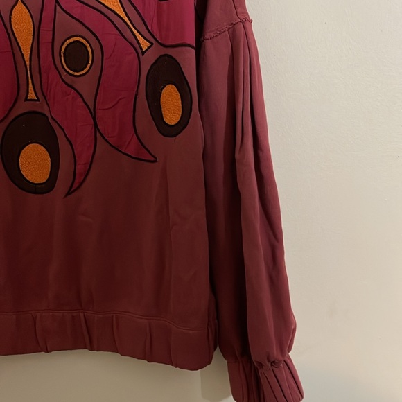 Anthropologie Embroidered & Appliquéd Burgundy Sweatshirt XL - Picture 5 of 8